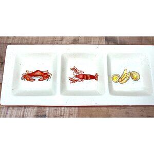 Coastal Seafood Ceramic Serving Tray With Artistic Illustrations